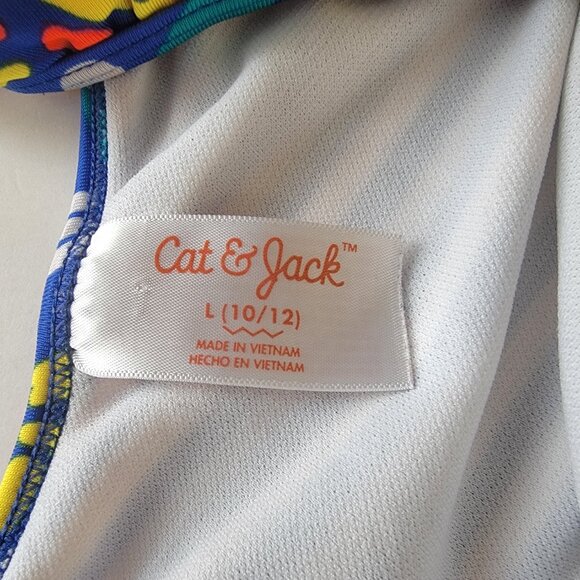 Cat & Jack Girls One Piece Swimsuit Size L 10-12 Floral Ruffle Blue White Stripe - Picture 4 of 10